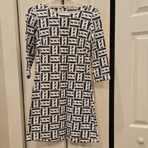 MAHI GOLD Navy and White Long Sleeve Dress